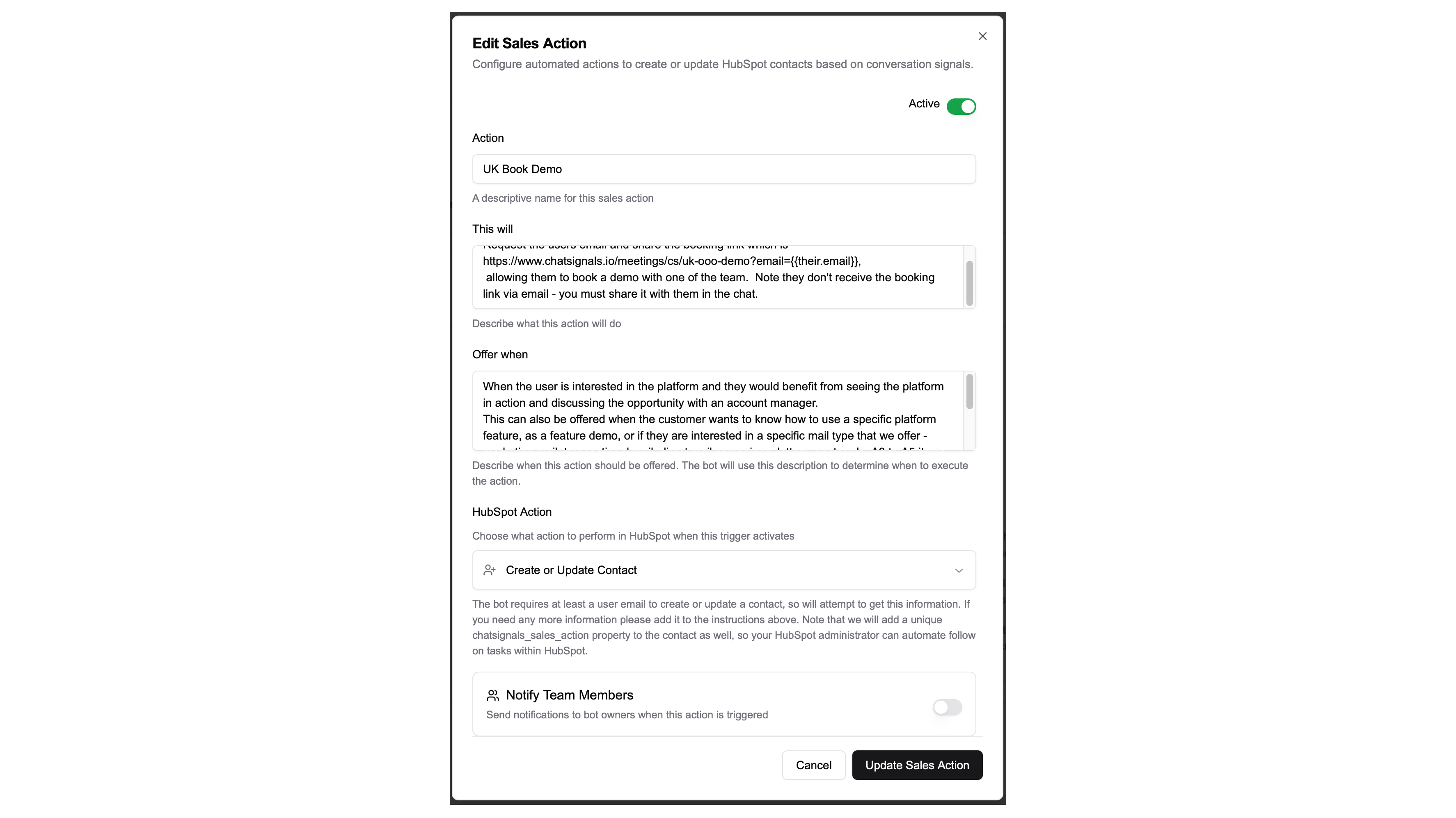 Create HubSpot contacts directly from the chat